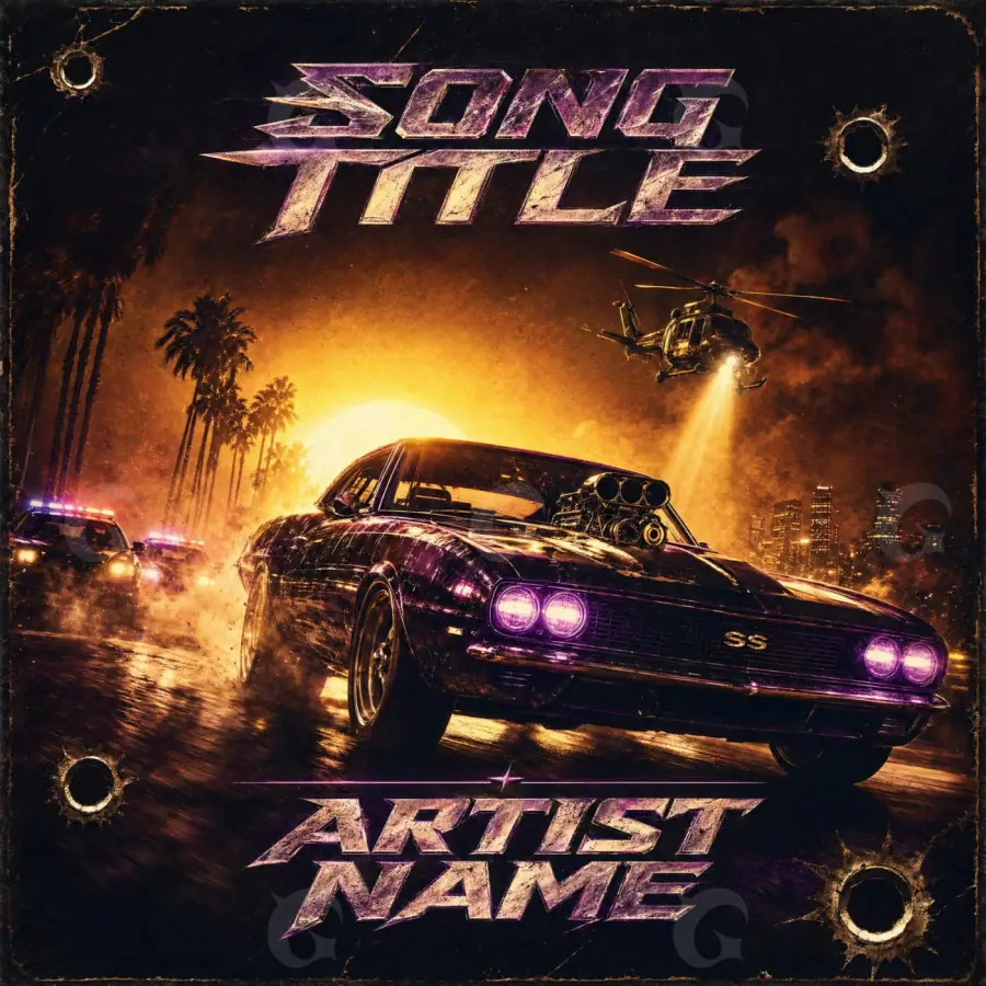 Album cover art “Orange Car”: car and palm, orange tones