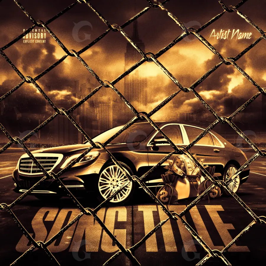 Обложка для альбома «Orange Car»: автомобиль и цепь; палитра — оранжевая