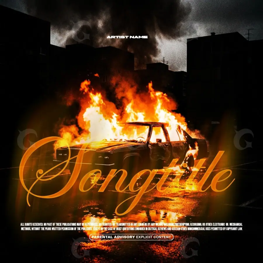 Готовая обложка для трека «Orange Car»: автомобиль и огонь; палитра — оранжевая