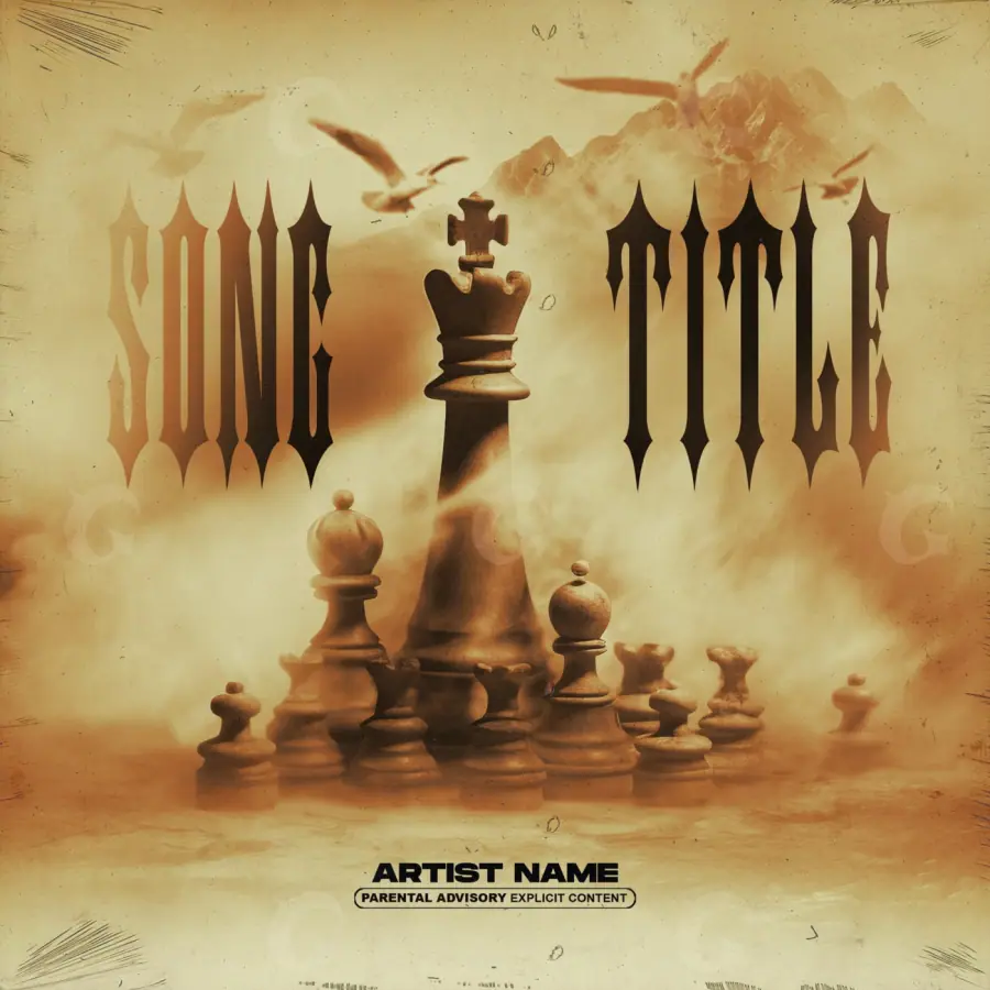 Portada para canción «Orange Chess»: ajedrez y nube; color naranja