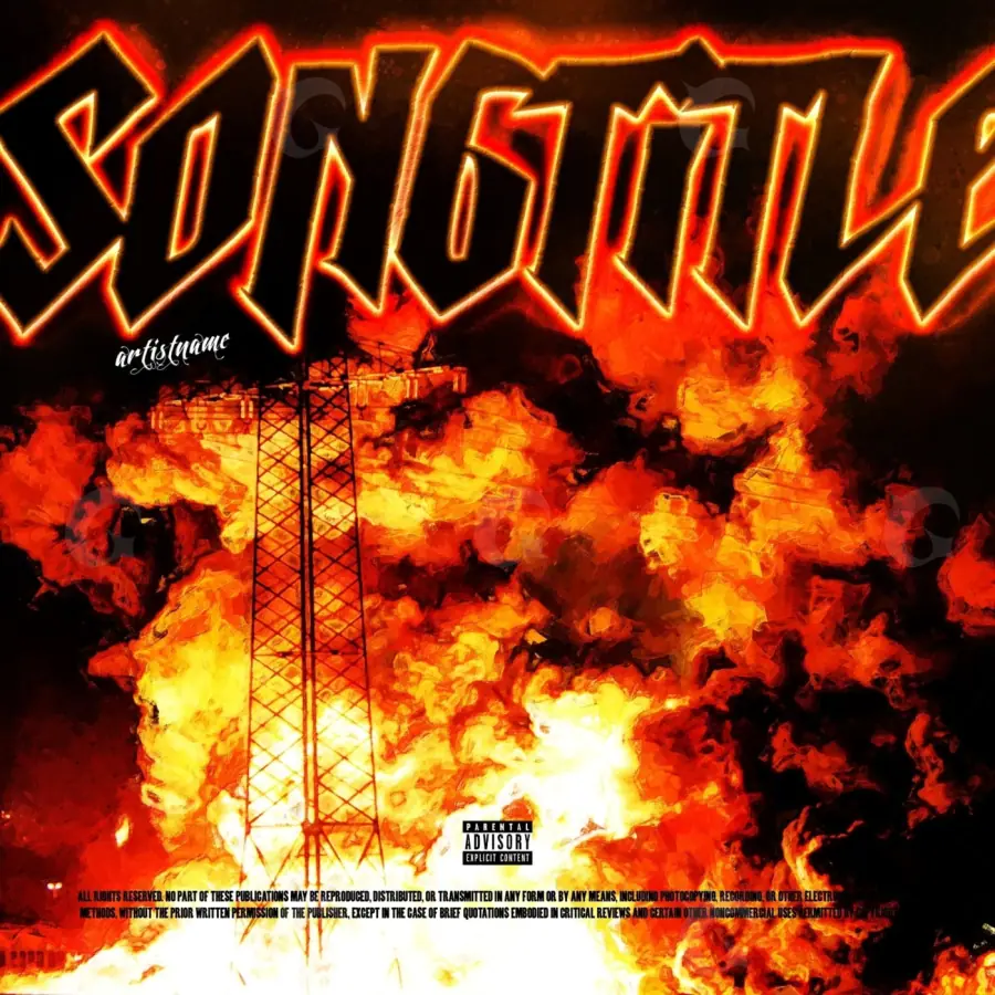 Music cover artwork “Orange Fire”: fire and metal, orange tones