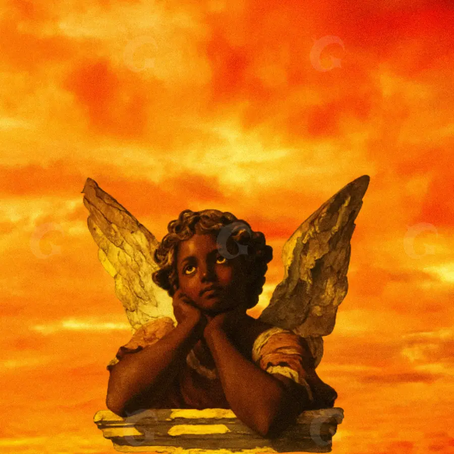 Music cover artwork “Orange Man”: man and angel, orange tones
