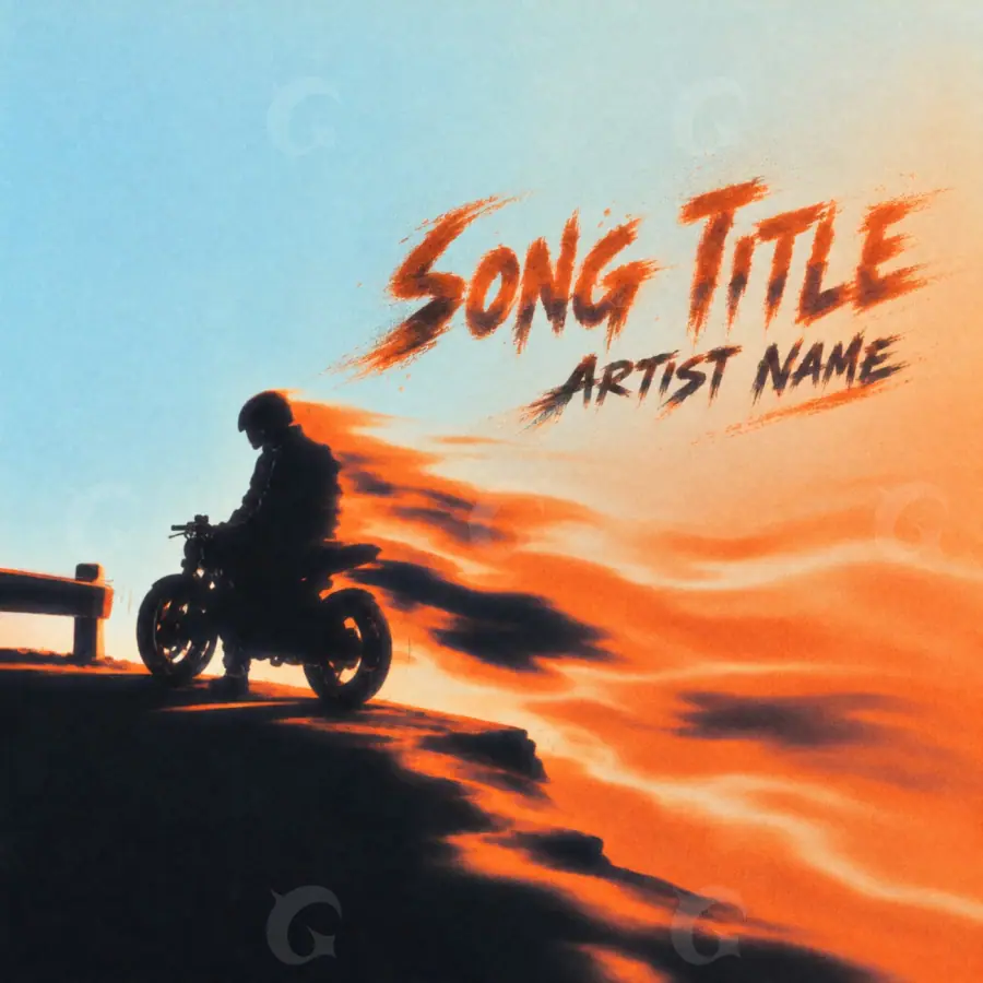 Arte de portada musical «Orange Motorbike»: moto y humo; color naranja