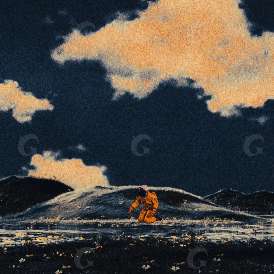 Обложка для песни «Orange Mountain»: гора и облако; палитра — оранжевая