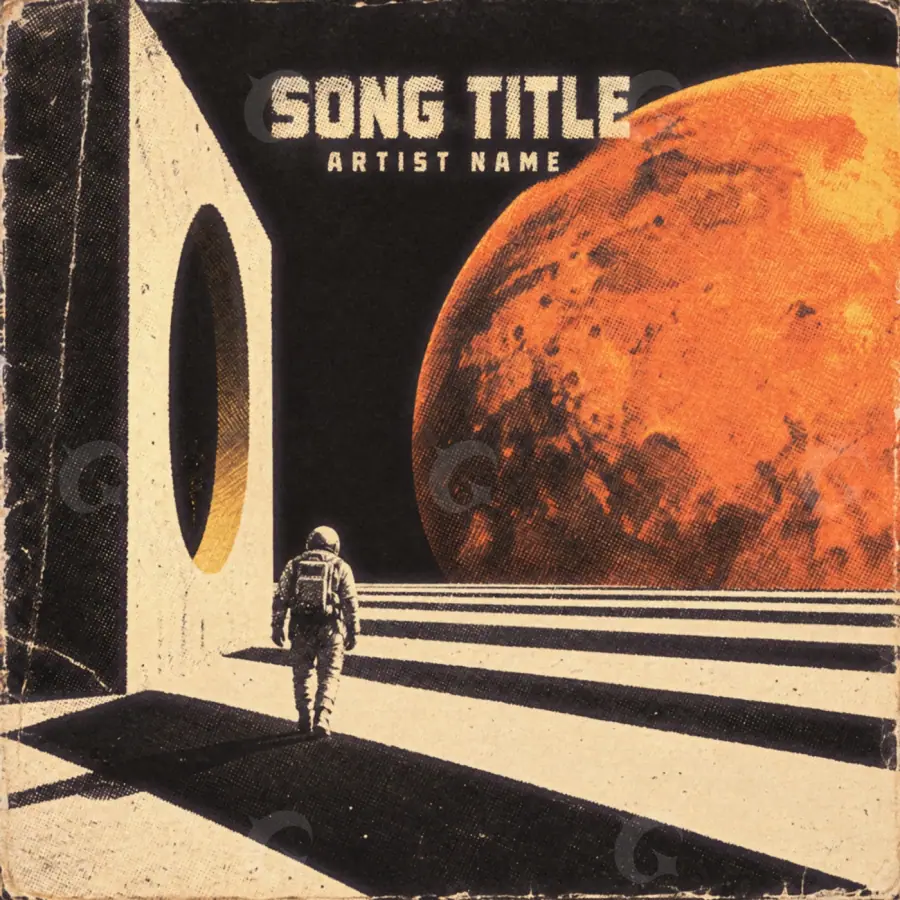 Portada para canción «Orange Planet»: planeta y hombre; color naranja