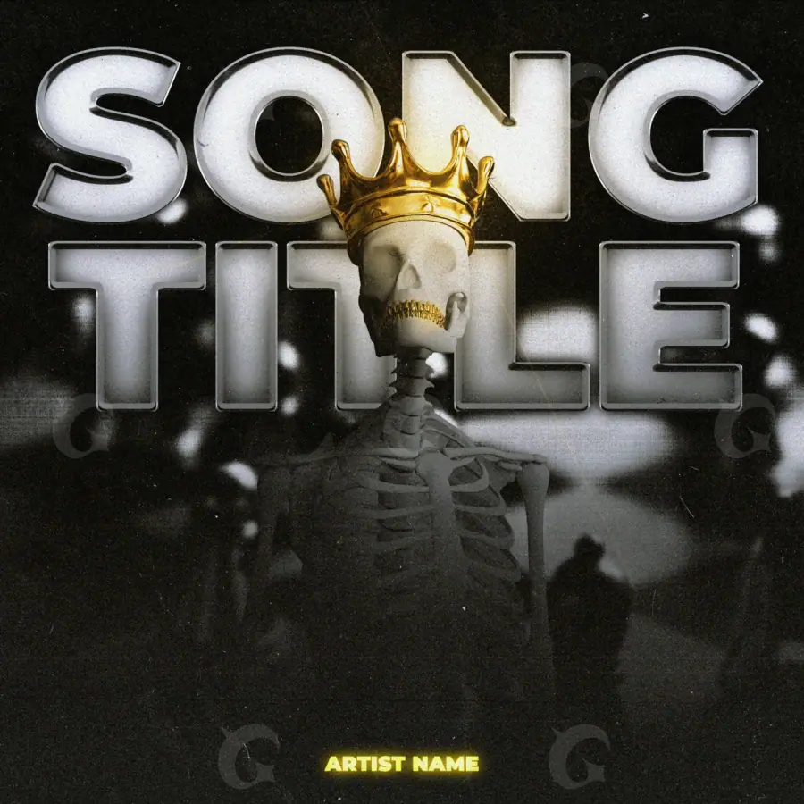 Premade cover art “Orange Skeleton”: skeleton and crown, orange tones