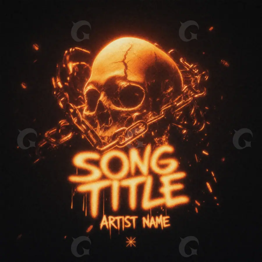 Premade cover art “Orange Skull”: skull and star, orange tones