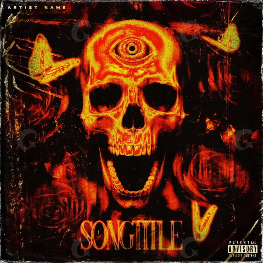 Music cover artwork “Orange Skull”: skull and eyes, orange tones