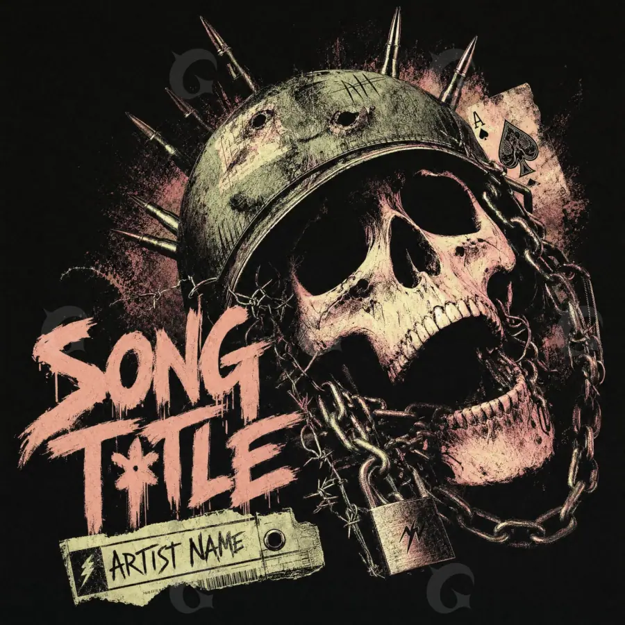 Premade cover art “Orange Skull”: skull and metal, orange tones