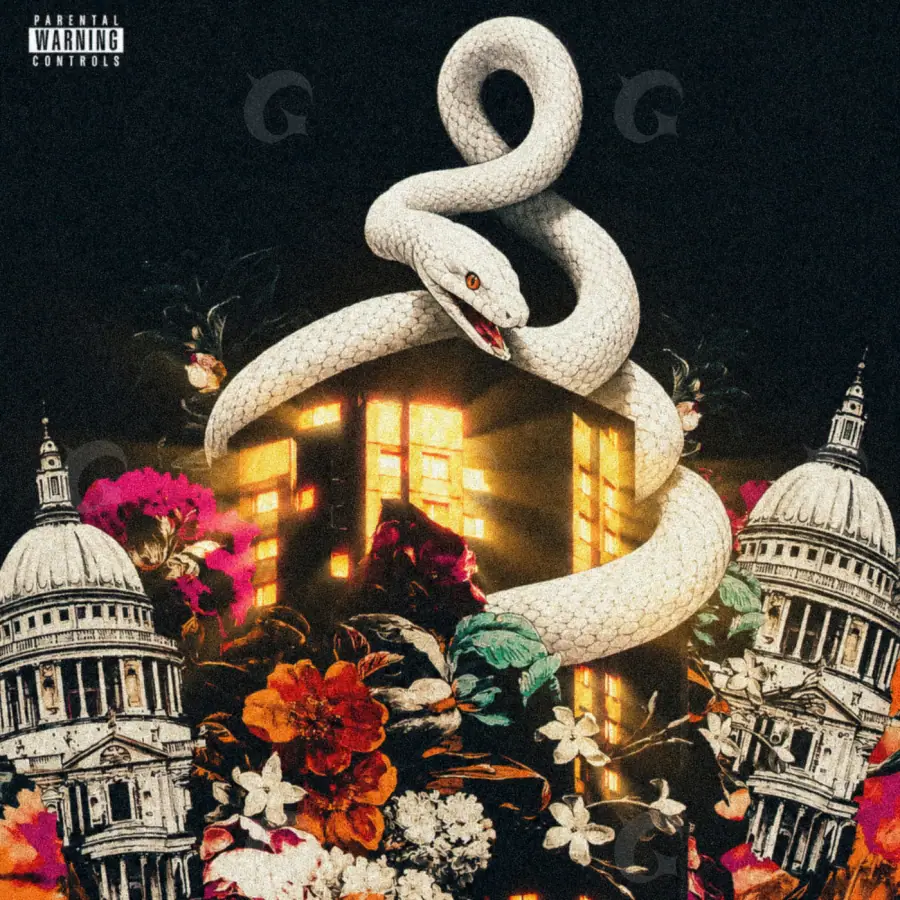 Обложка для песни «Orange Snake»: змея и здание; палитра — оранжевая