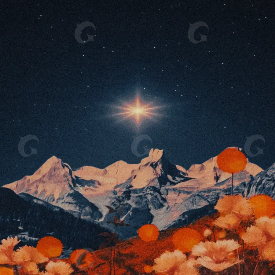 Обложка для песни «Orange Star»: звезда и гора; палитра — оранжевая