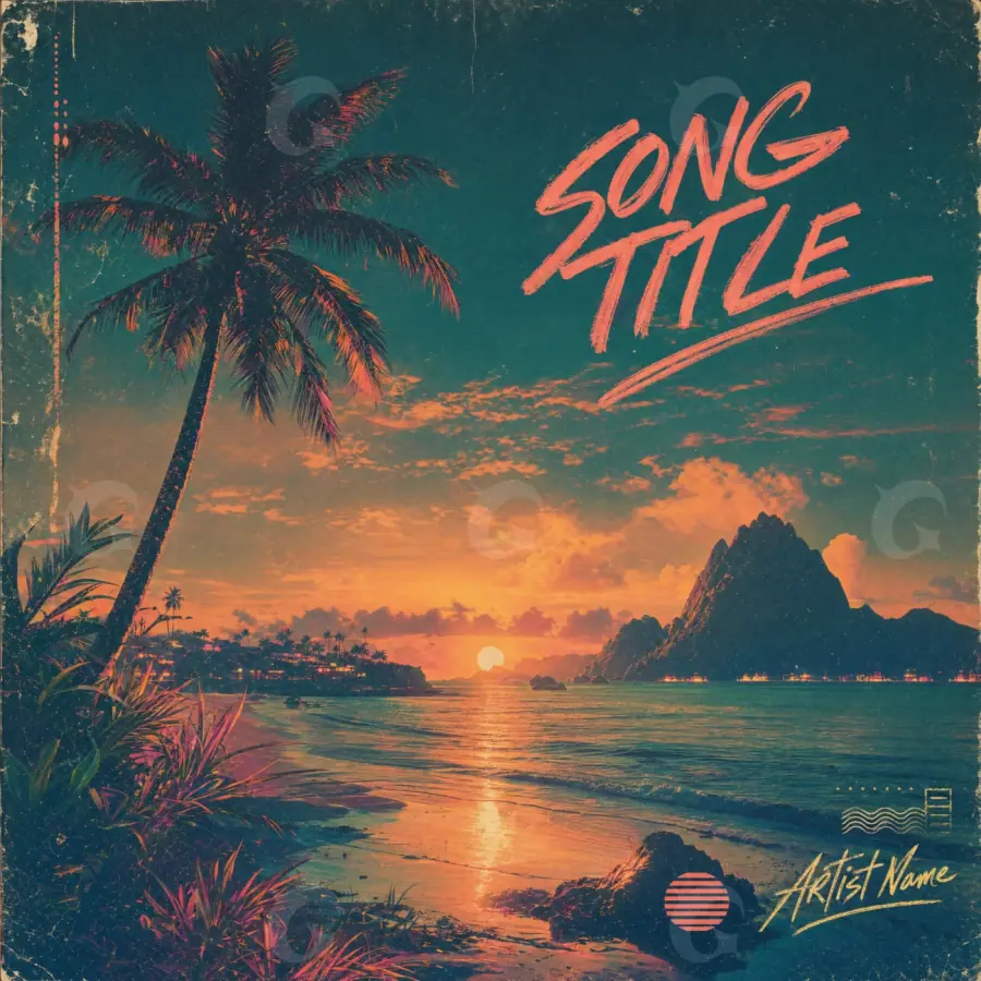 Portada para canción «Orange Sun»: sol y palmera; color naranja