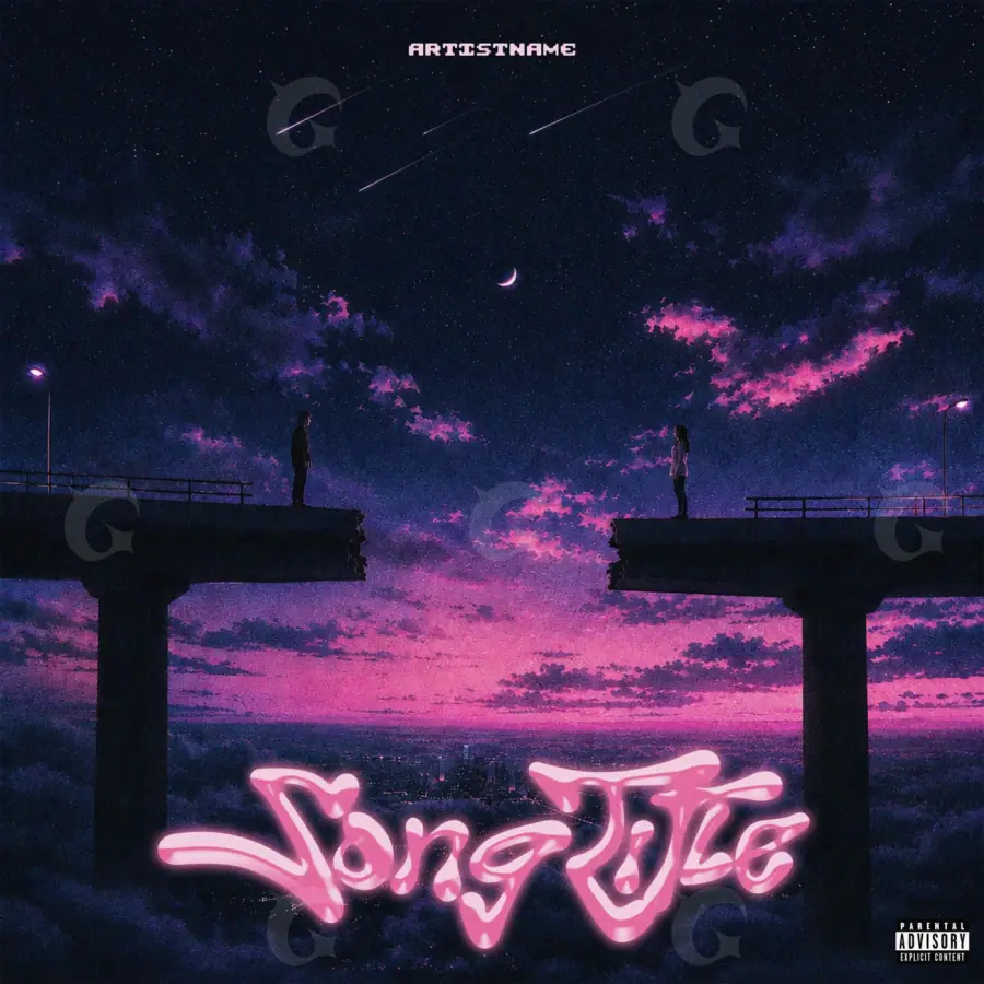 Portada para canción «Pink Bridge»: puente y nube; color rosa