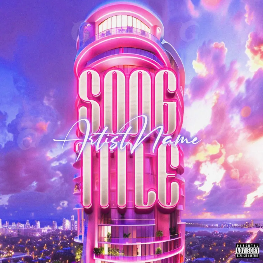Portada prediseñada «Pink Building»: edificio y nube; color rosa