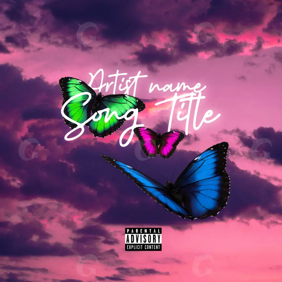 Portada para canción «Pink Butterfly»: mariposa y nube; color rosa