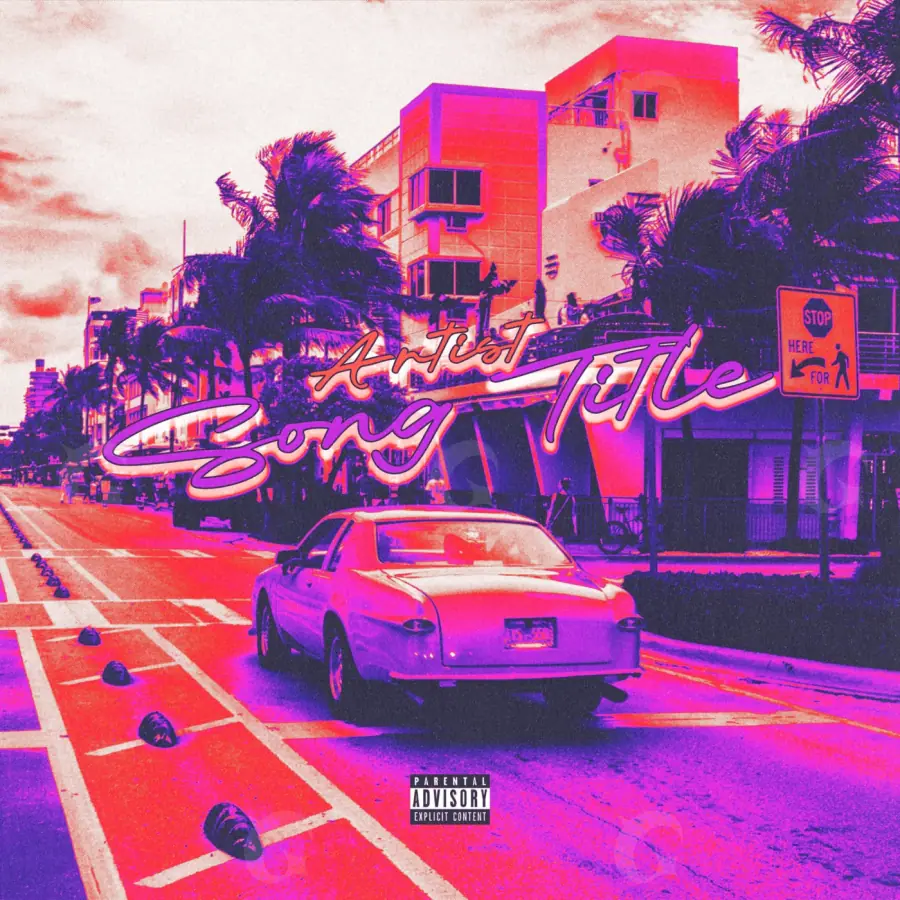 Album cover art “Pink Car”: car and street, pink tones