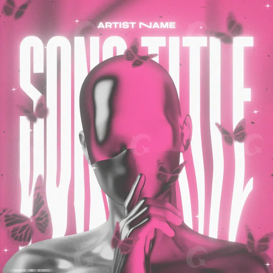 Music cover artwork “Pink Woman”: woman and butterfly, pink tones