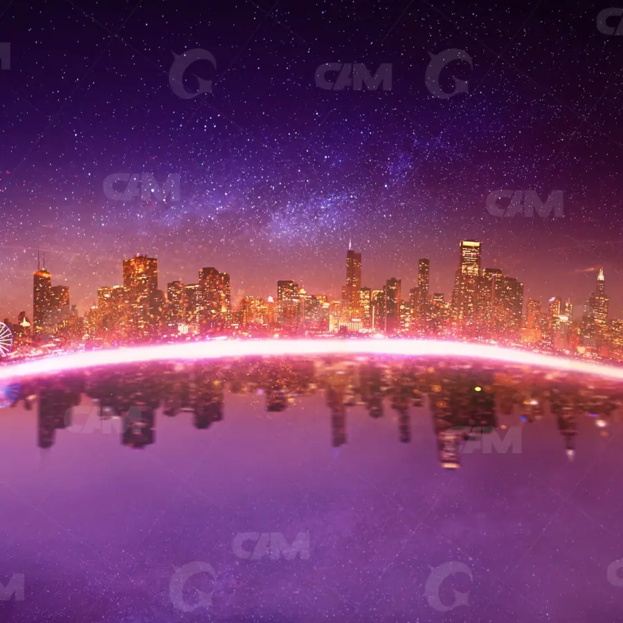 Arte de portada musical «Purple City»: ciudad y edificio; color violeta