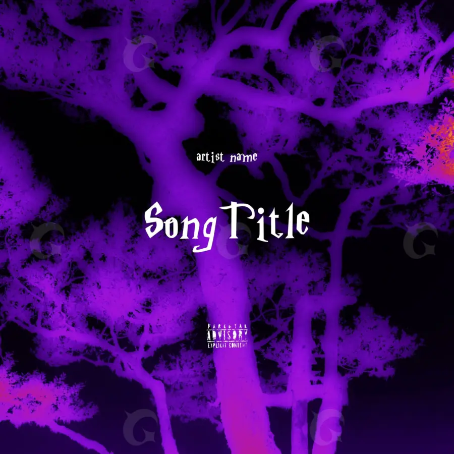 Обложка для песни «Purple Tree»: дерево и круг; палитра — фиолетовая