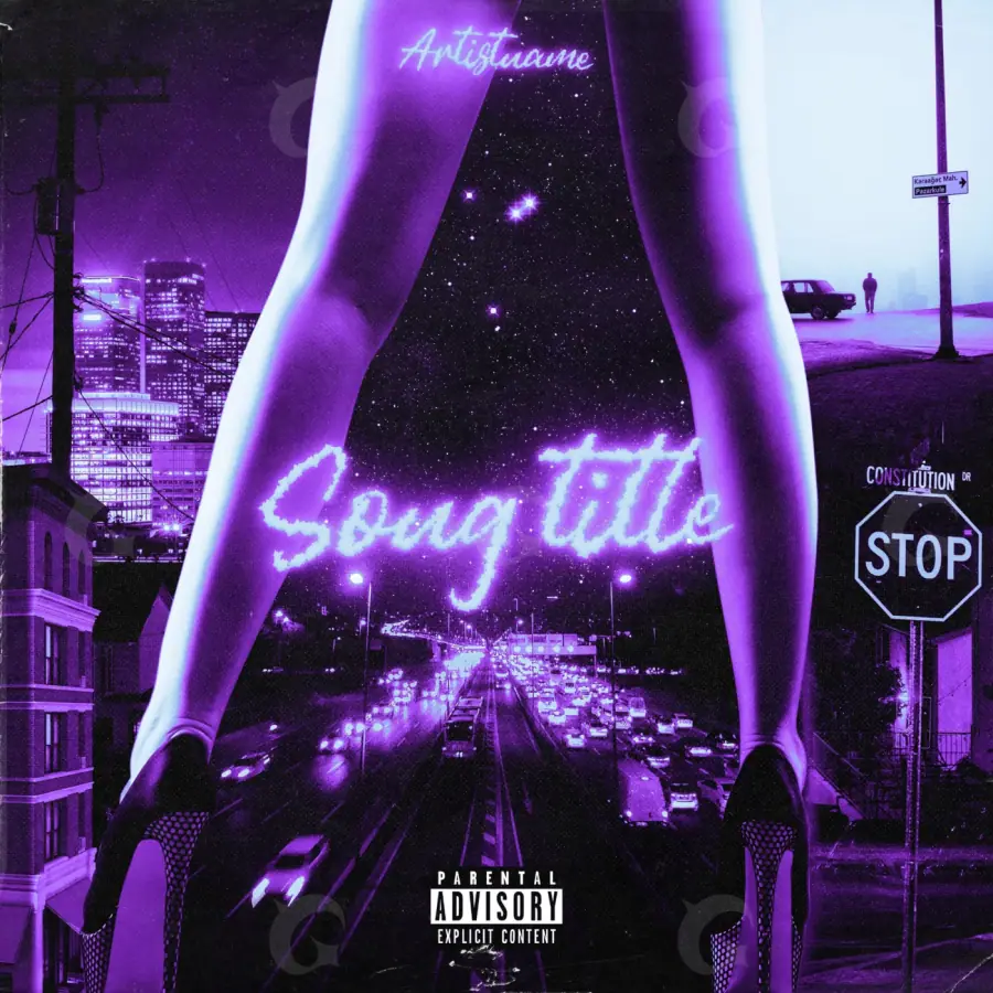 Premade cover art “Purple Woman”: woman and city, purple tones