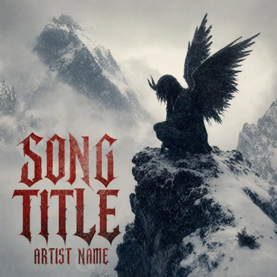 Album cover art “Red Angel”: angel and snow, red tones