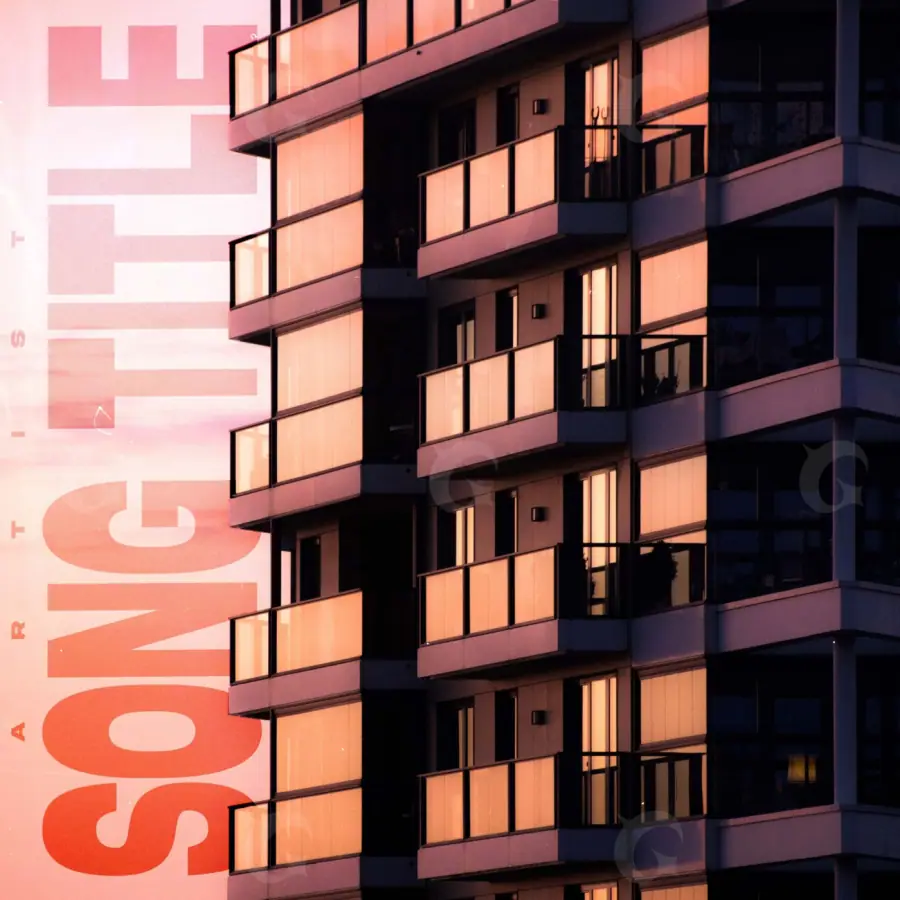 Portada para canción «Red Building»: edificio y ventana; color rojo