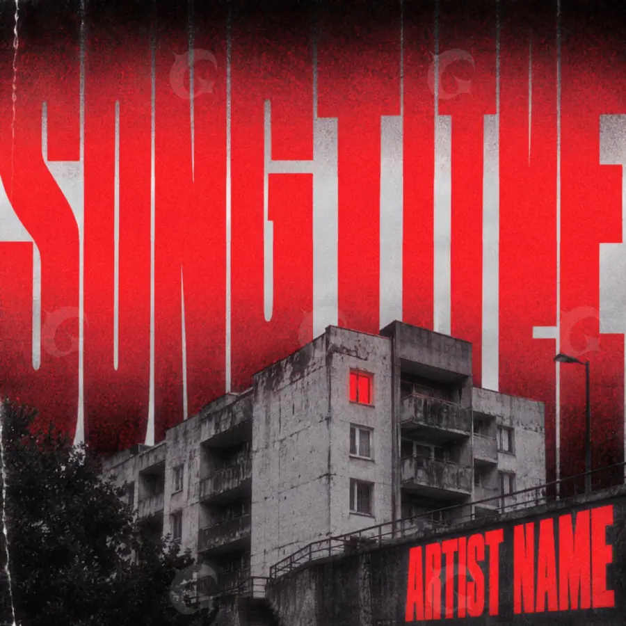 Music cover artwork “Red Building”: building and street, red tones