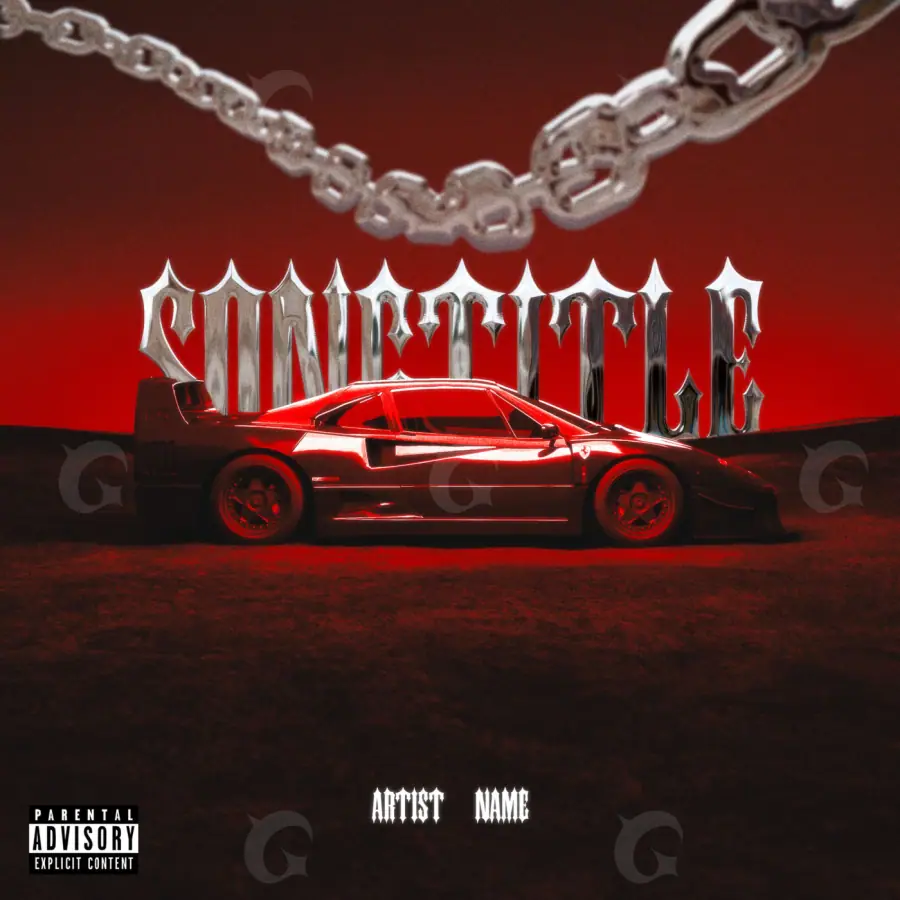 Music cover artwork “Red Car”: car and chain, red tones
