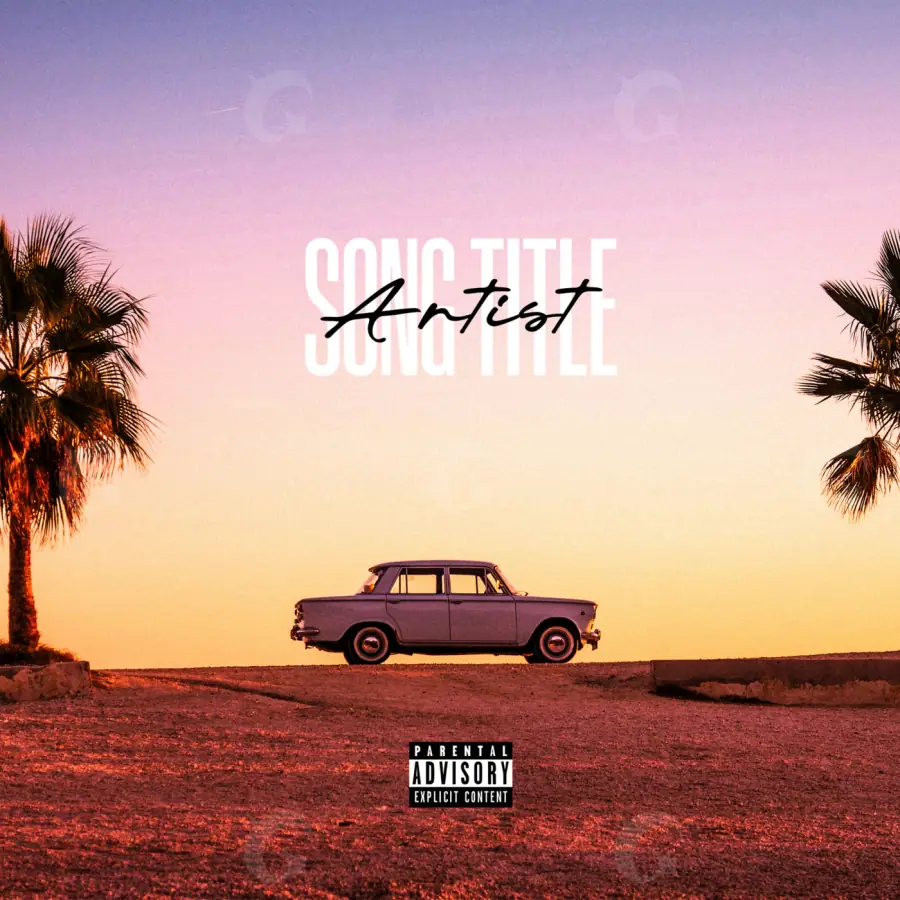 Music cover artwork “Red Car”: car and palm, red tones