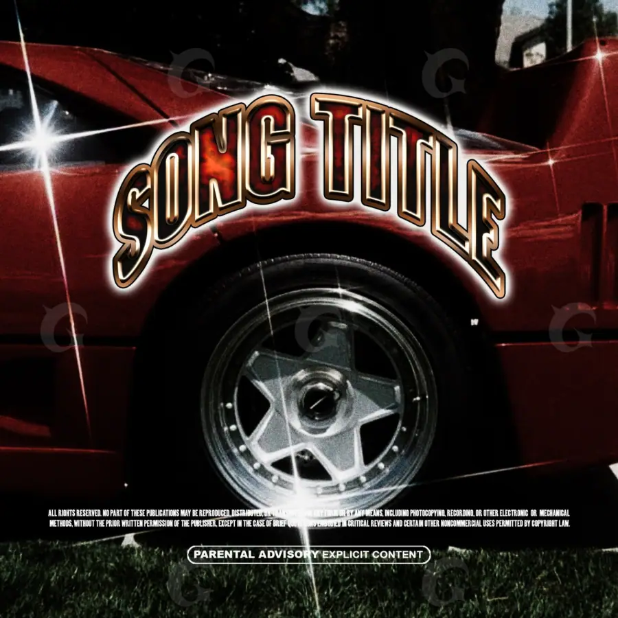 Album cover art “Red Car”: car and neon, red tones