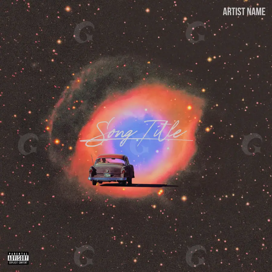 Music cover artwork “Red Car”: car and sun, red tones
