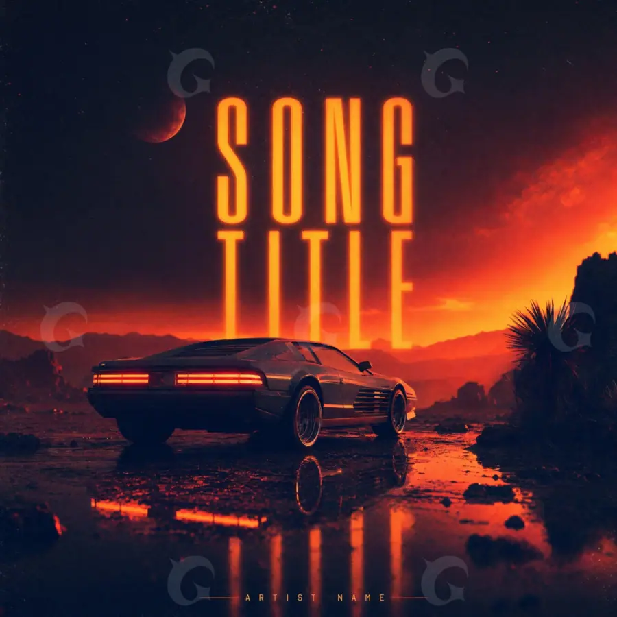 Premade cover art “Red Car”: car and palm, red tones