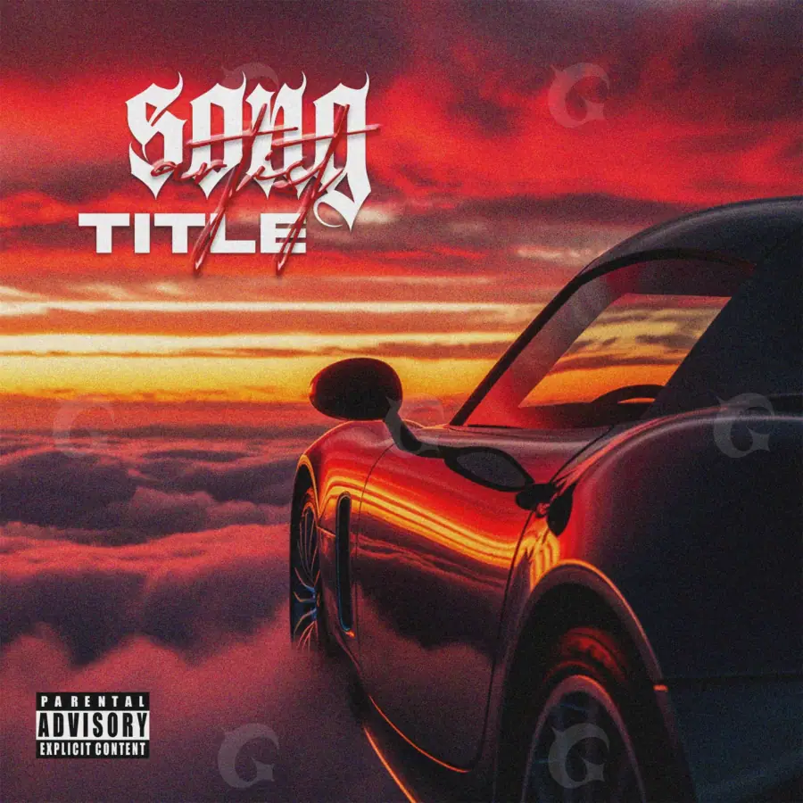 Album cover art “Red Car”: car and sun, red tones