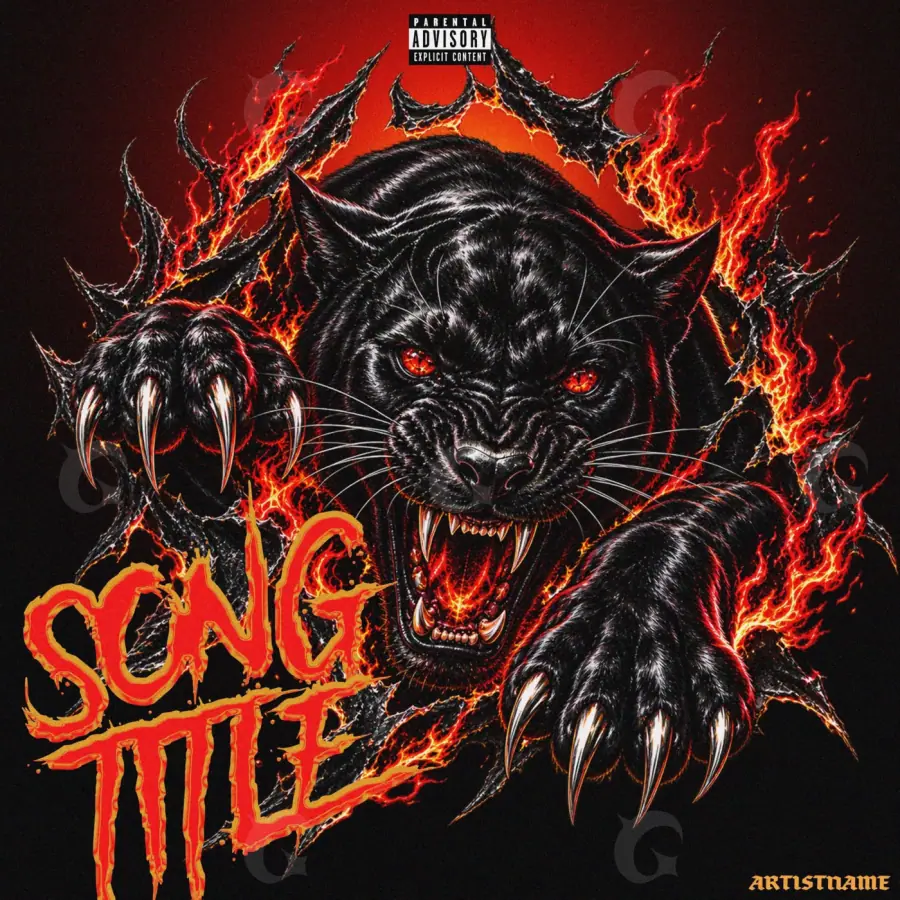 Arte de portada musical «Red Cat»: gato y fuego; color rojo