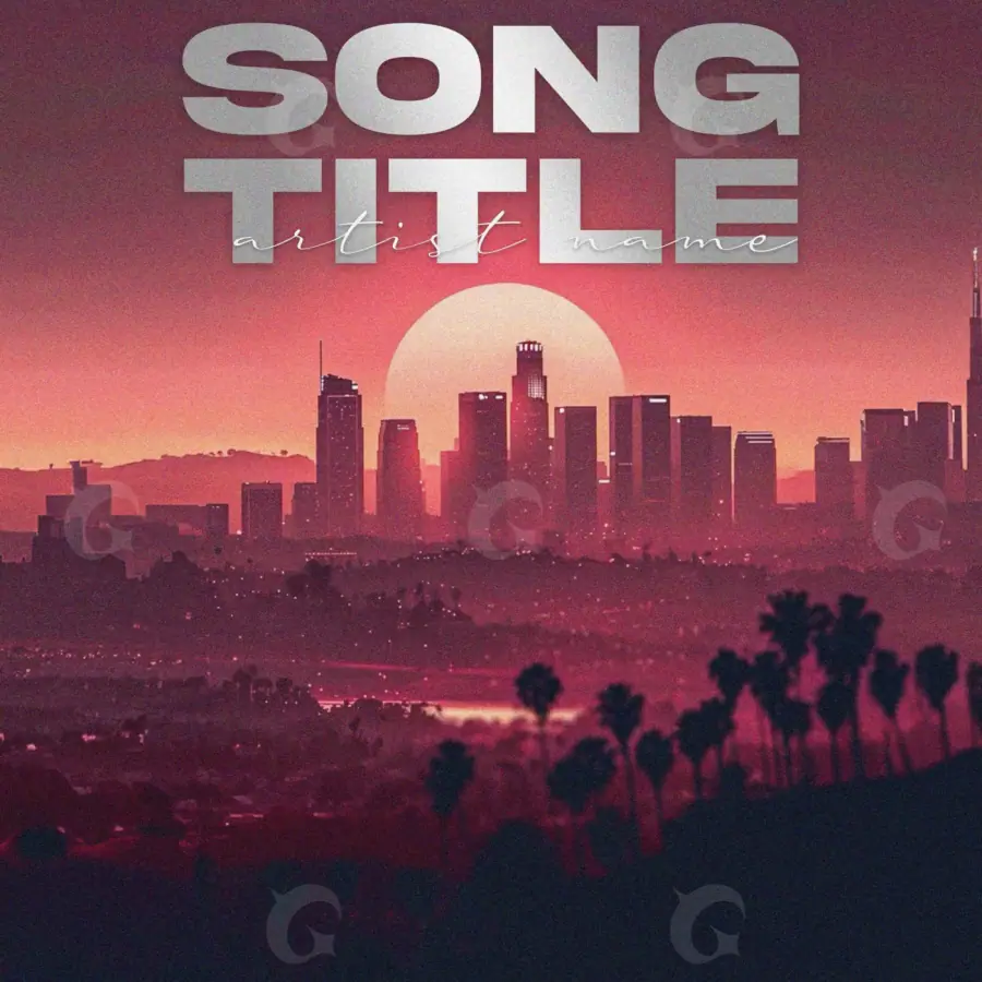 Portada para canción «Red City»: ciudad y sol; color rojo