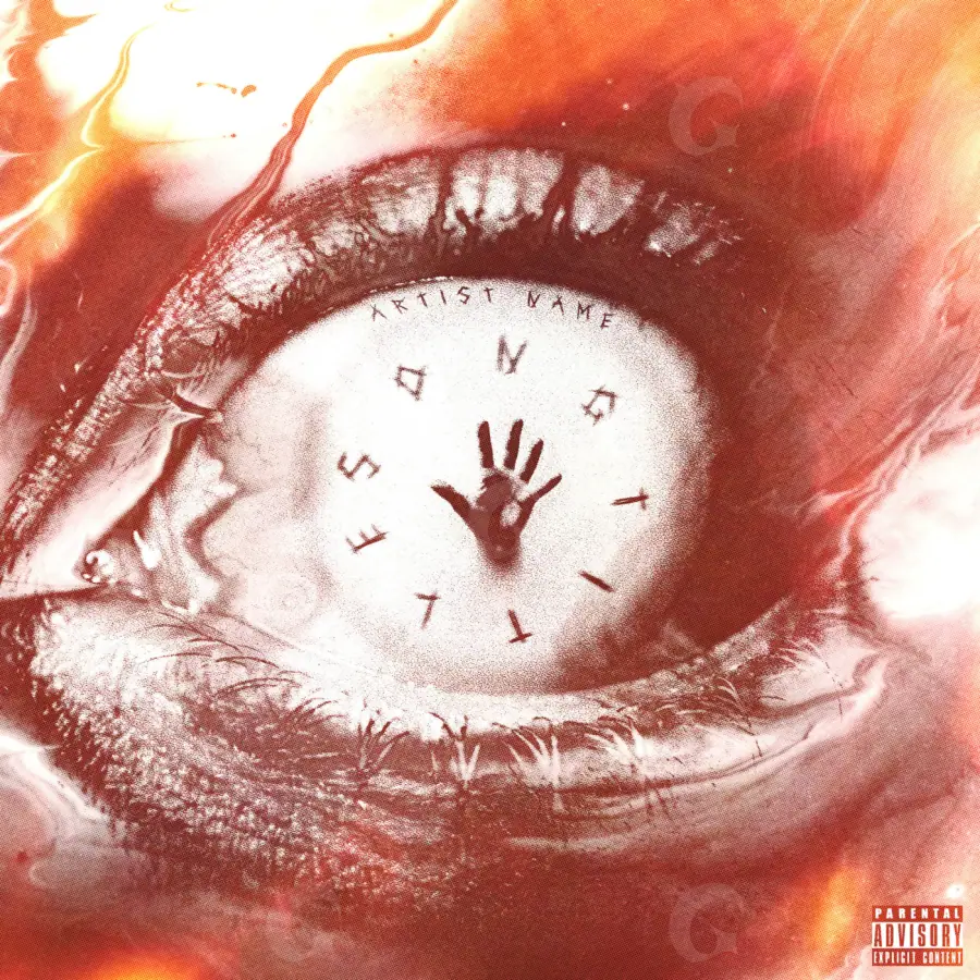 Обложка для песни «Red Clock»: часы и лицо; палитра — красная