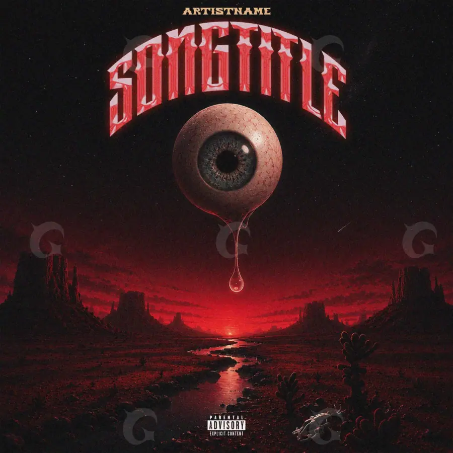 Portada prediseñada «Red Eyes»: ojos y montaña; color rojo