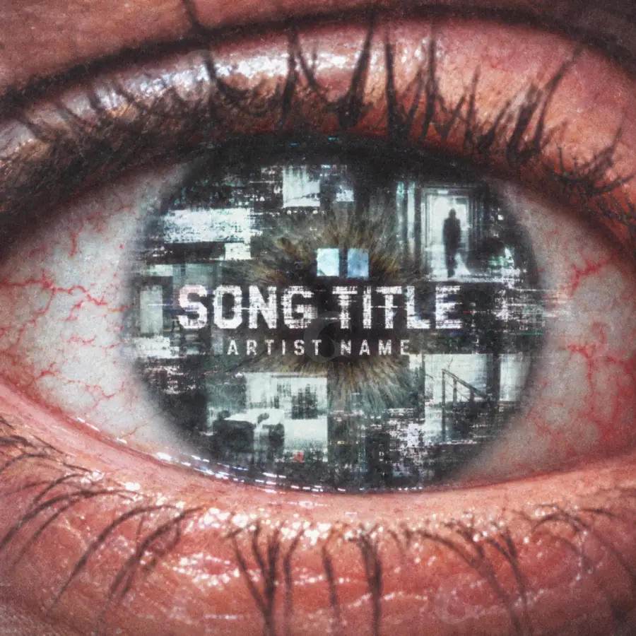 Arte de portada musical «Red Eyes»: ojos y árbol; color rojo