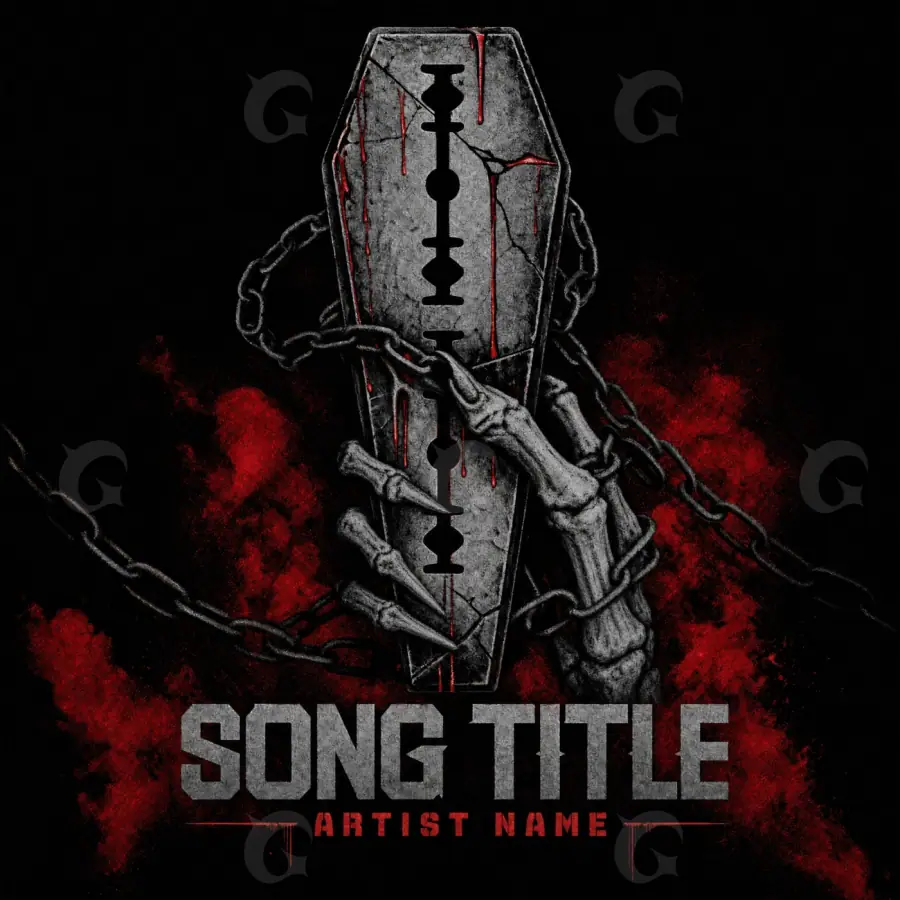 Music cover artwork “Red Face”: face and chain, red tones
