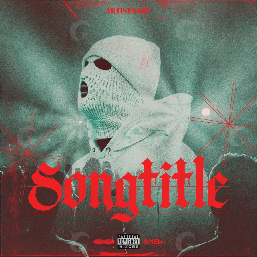 Album cover art “Red Face”: face and mask, red tones