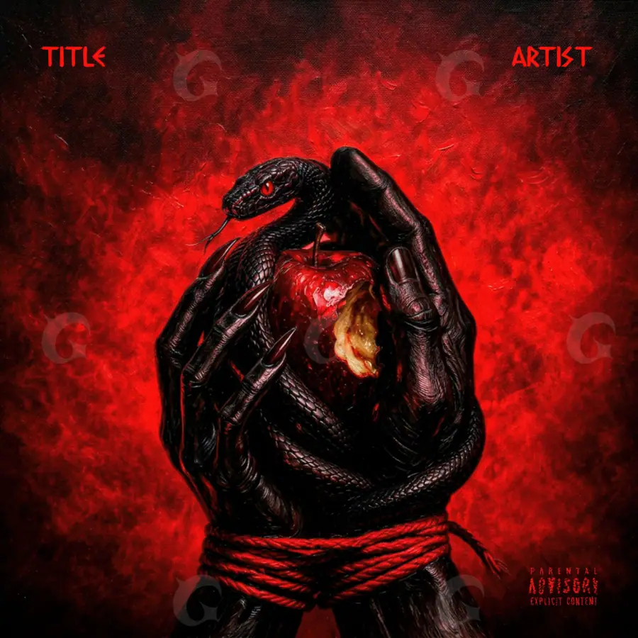 Arte de portada musical «Red Hand»: mano y serpiente; color rojo