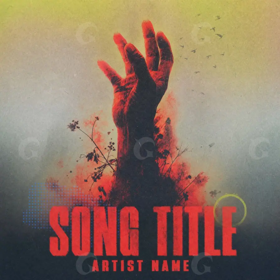 Music cover artwork “Red Hand”: hand and flower, red tones