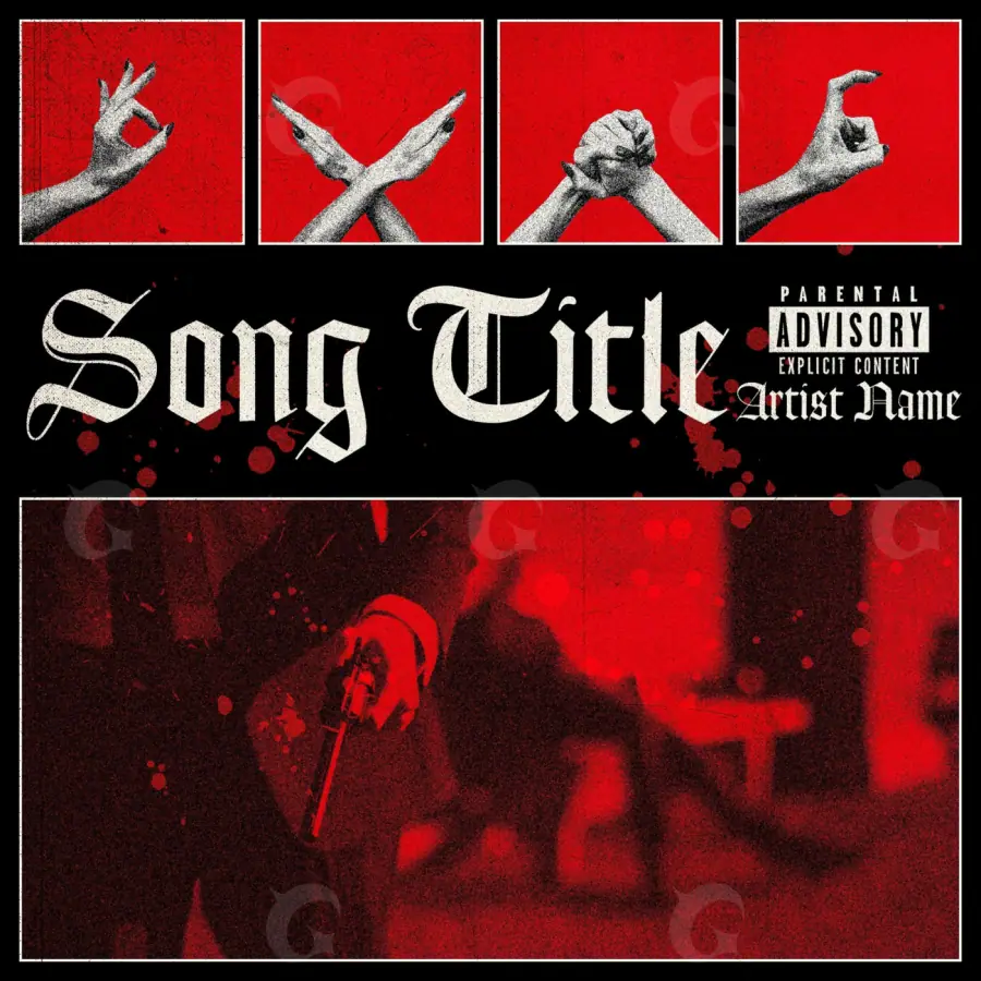 Premade cover art “Red Hand”: hand and microphone, red tones