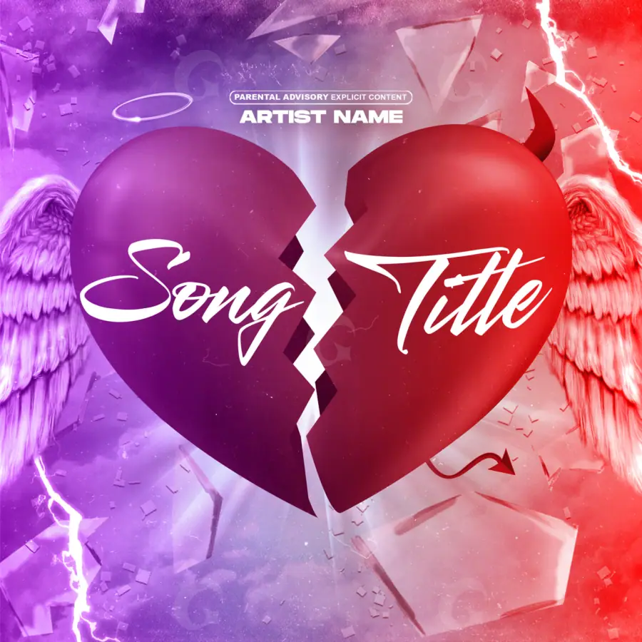 Album cover art “Red Heart”: heart and lightning, red tones