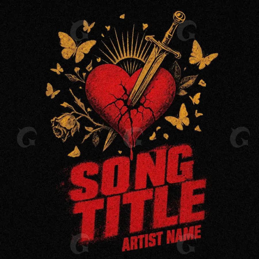 Готовая обложка для трека «Red Heart»: сердце и птица; палитра — красная
