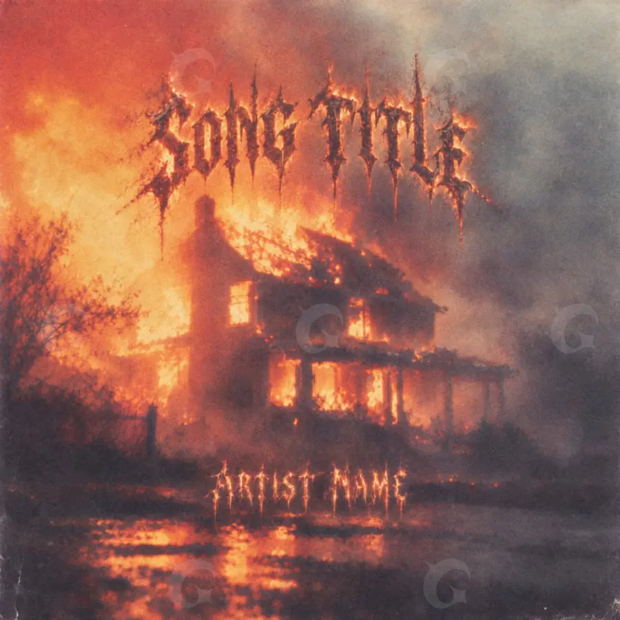 Music cover artwork “Red House”: house and fire, red tones