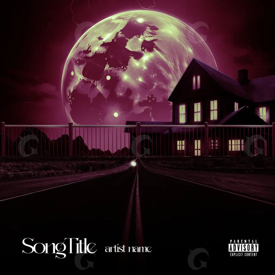 Portada para canción «Red House»: casa y luna; color rojo