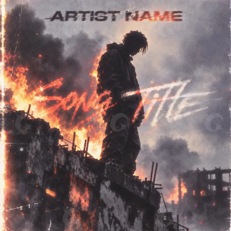 Portada para canción «Red Man»: hombre y fuego; color rojo