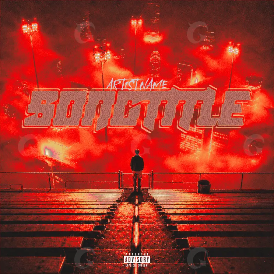 Portada para canción «Red Man»: hombre y escalera; color rojo