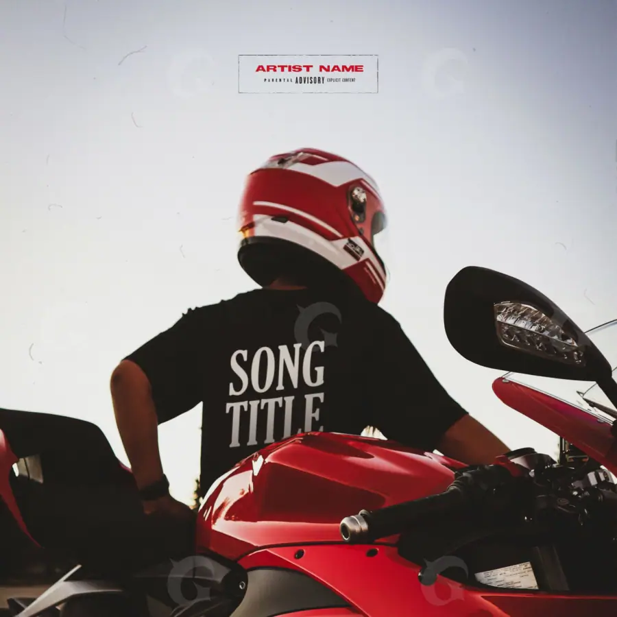 Обложка для песни «Red Motorbike»: мотоцикл и зеркало; палитра — красная